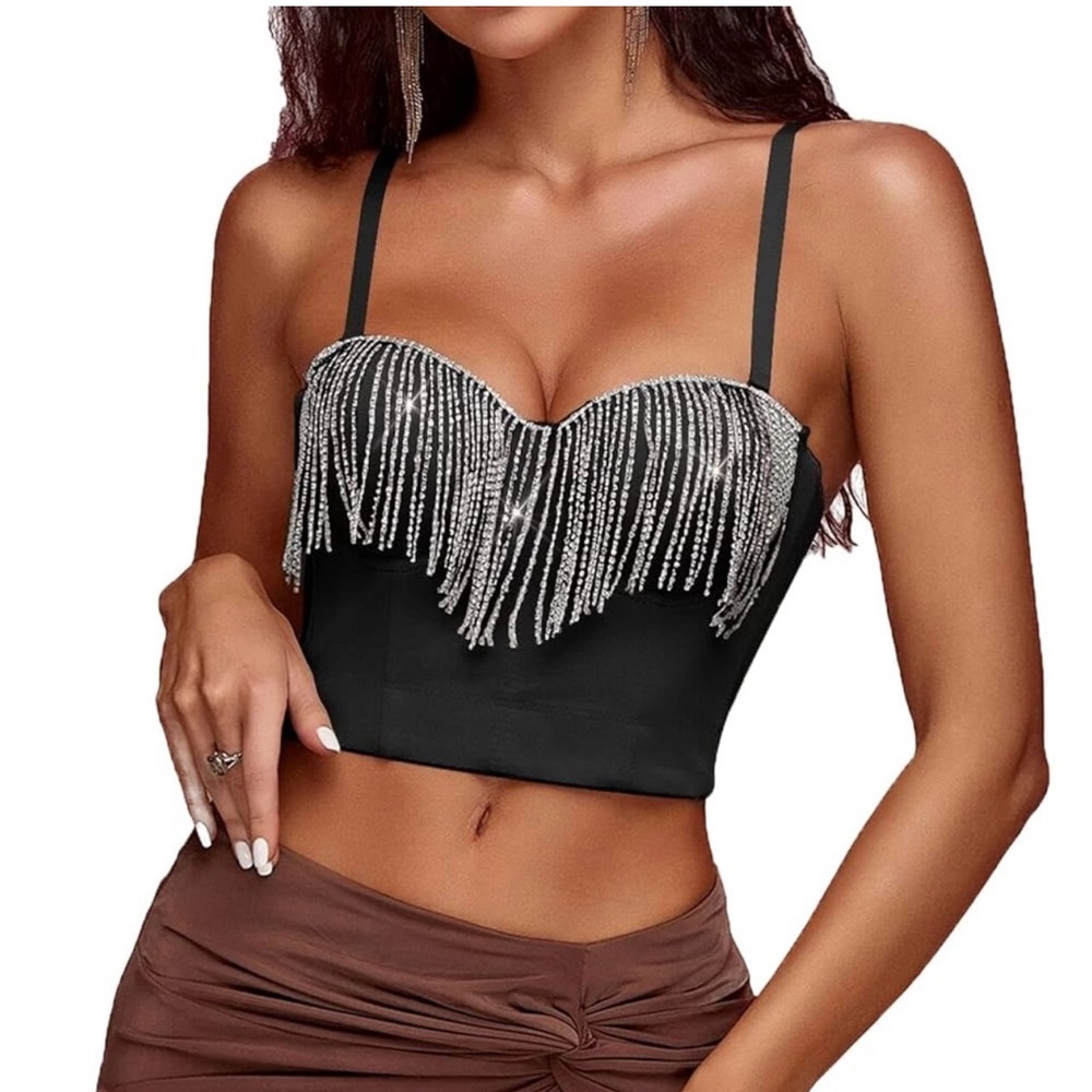 STUNNING BLACK RHINESTONE DIAMOND BUSTIER